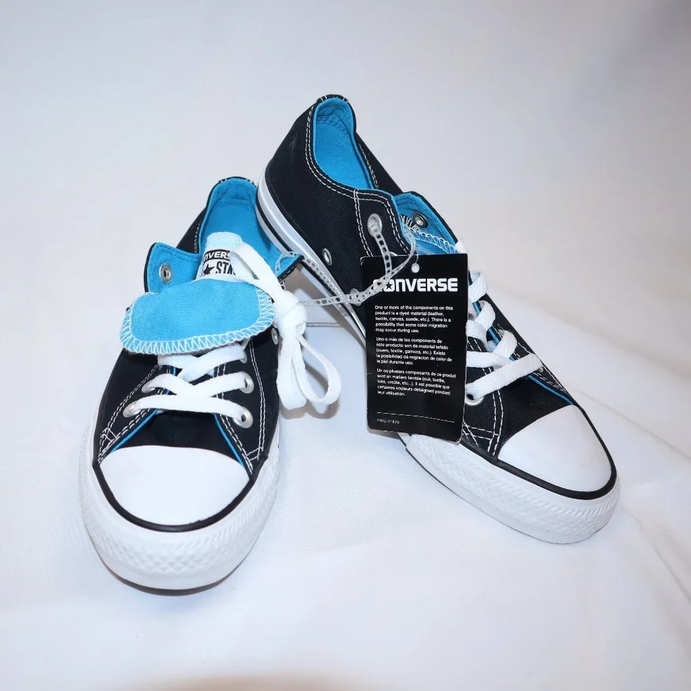 Converse Black and Blue Double Tongue Low Top Sneakers Women's Size 7-NWT - Picture 1 of 7